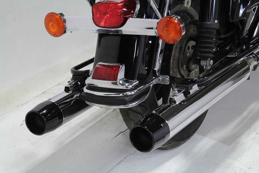 V-Twin 1467A chrome muffler set with black medium tapered end tips for motorcycle exhaust