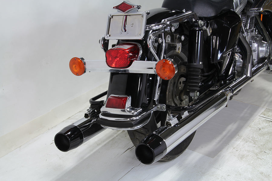 V-Twin chrome muffler set with black medium tapered end tips for motorcycle exhaust