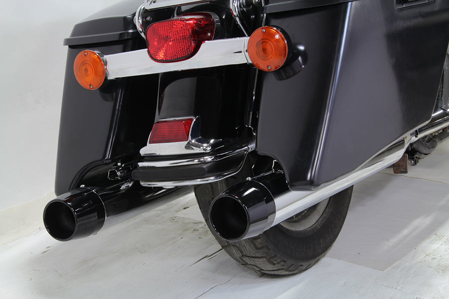 V-Twin chrome muffler set with black medium tapered end tips for motorcycle exhaust