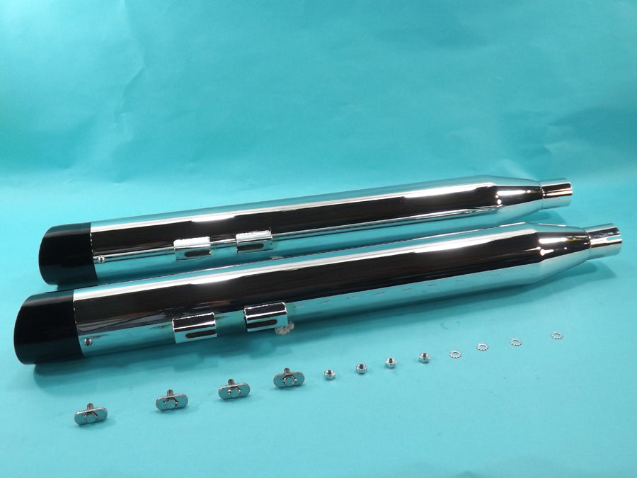 V-Twin 3084/3086 chrome muffler set with slash-cut end tips for motorcycle exhaust