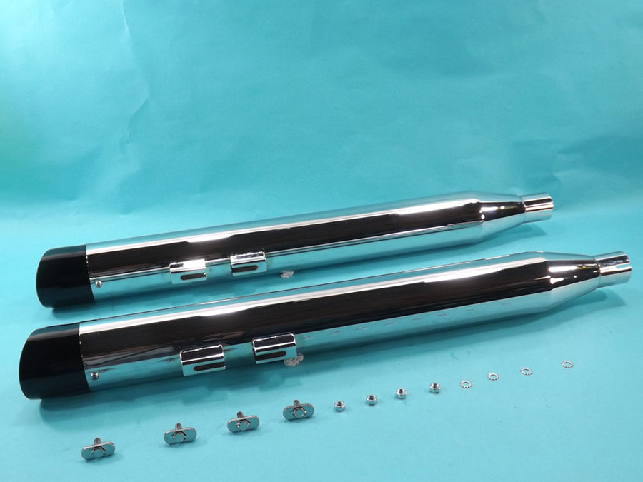 V-Twin 3084/3086 chrome muffler set for motorcycle exhaust with slash-cut end tips