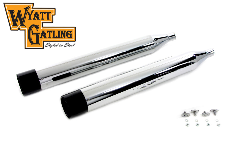 V-Twin 1469 chrome muffler set with black gun barrel ends for motorcycle exhaust