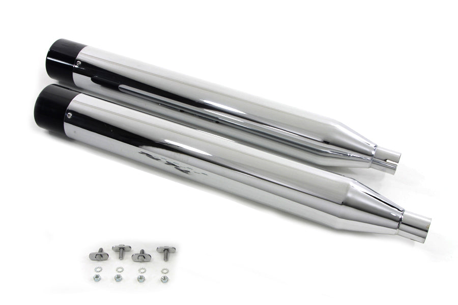 V-Twin 1469 chrome muffler set with black gun barrel ends for motorcycle exhaust