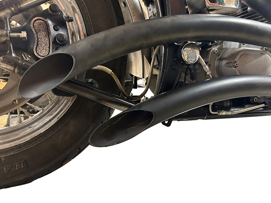 Wyatt Gatling 7943 black smooth radius exhaust pipe set, curved motorcycle pipes shown together