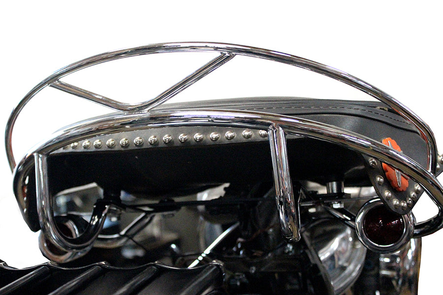 V-Twin 80001 chrome replica seat handrail for motorcycle seat and saddlebag setup