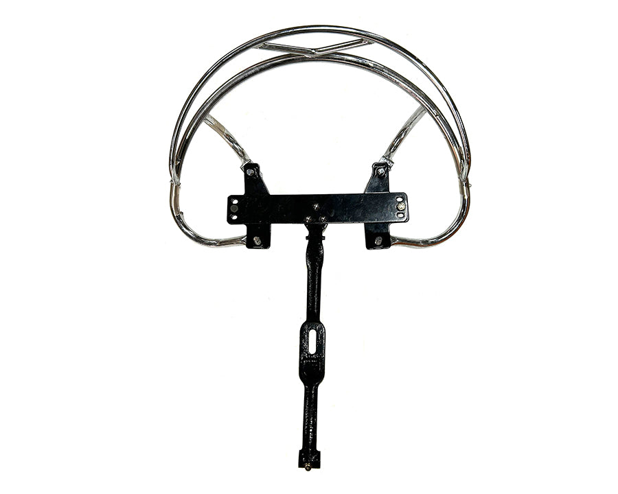 V-Twin 80001 chrome replica seat handrail for motorcycle seat and saddlebag, shown in a close-up view