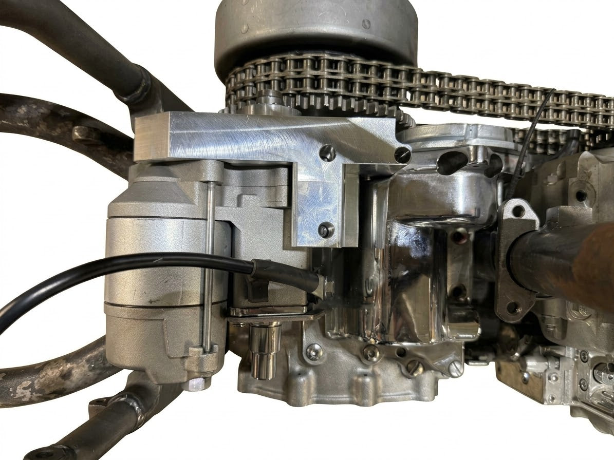 V-Twin Panhead electric starter kit, model 32-2039, with starter motor and mounting components