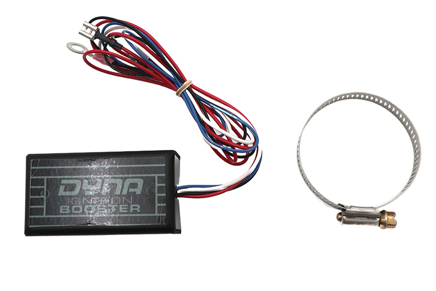 Dyna Tek DBR-1 ignition booster for single-point electrical systems, black unit with wiring connectors
