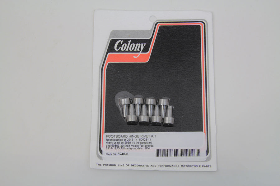 Colony 3248-8 footboard hinge rivet kit for motorcycle footpegs and footboards