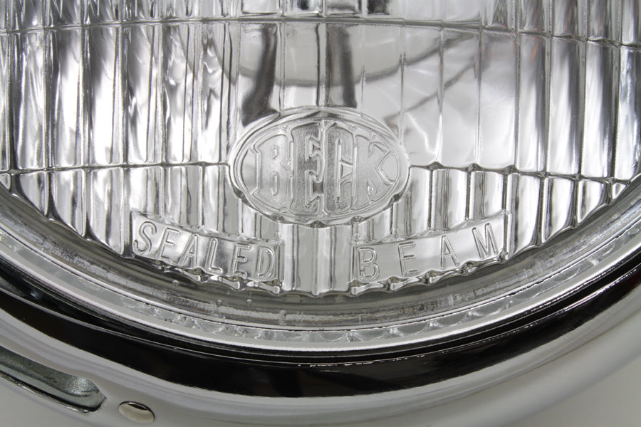 Wyatt Gatling B-5517 chrome replica 7-inch round 6-volt headlamp lighting assembly