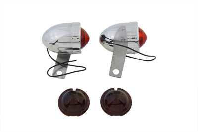 V-Twin chrome bullet marker lamp set with red lenses for motorcycle lighting