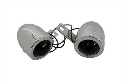V-Twin Chrome Bullet Marker Lamp Set with Red Lens, model 33-0145
