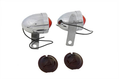 V-Twin 33-0145 chrome bullet marker lamp set with red lenses