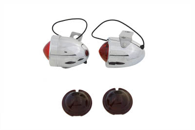 V-Twin Chrome Bullet Marker Lamp Set with Red Lens, 33-0145
