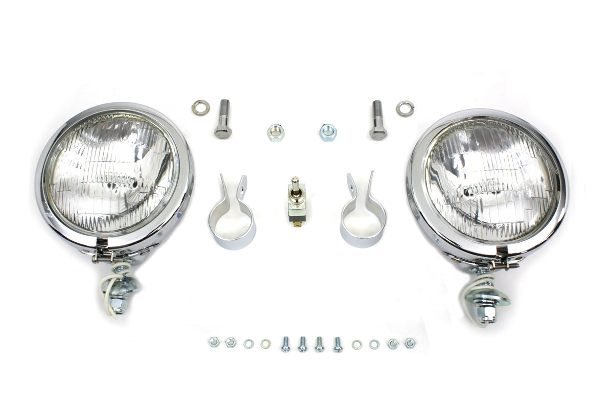 V-Twin 12-volt 4-1/2-inch chrome spotlamp kit for motorcycle lighting