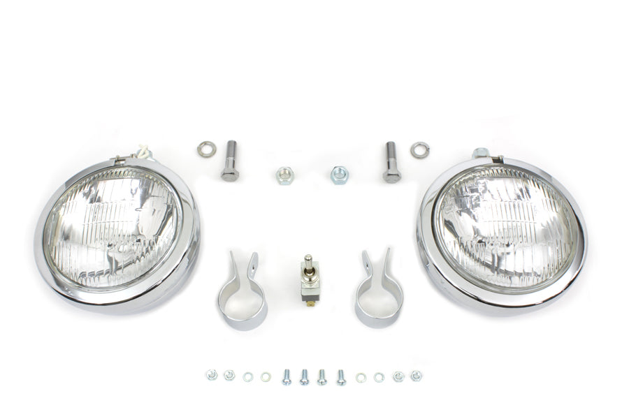 V-Twin 12-volt 4-1/2-inch chrome spotlamp kit with mounting hardware
