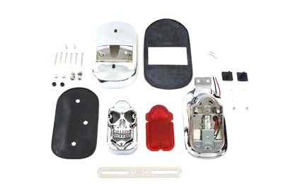 V-Twin 33-0190 Chrome Tombstone Tail Lamp Kit with Skull Grill