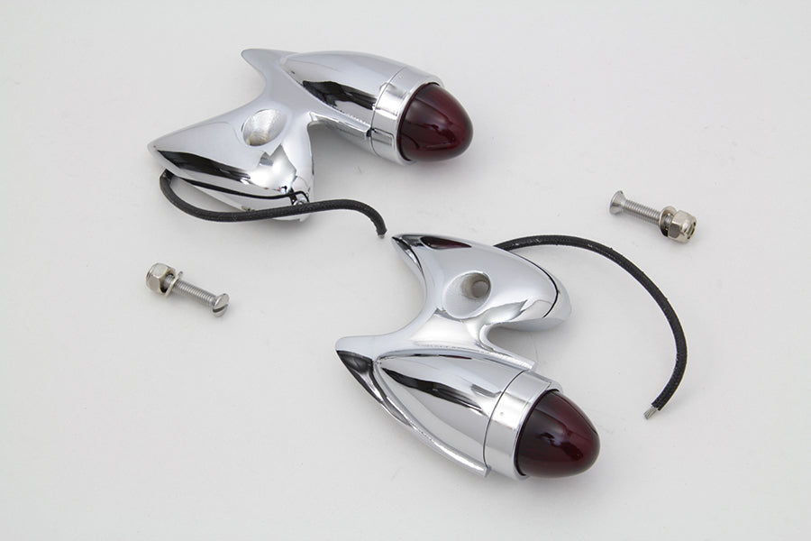 V-Twin Gunner Style Marker Lamp Set, 33-1429, black lighting hardware with compact round lamps