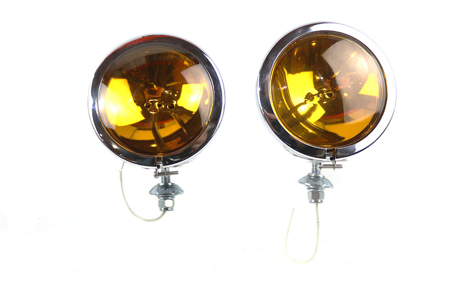 V-Twin 33-1673 12 volt amber spotlamp set with two motorcycle lights and mounting hardware