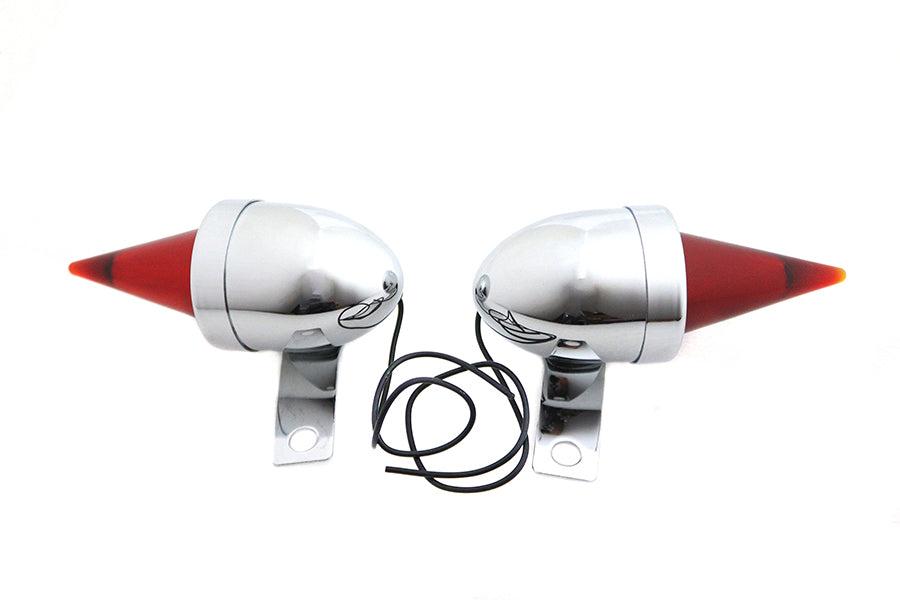 V-Twin 33-1705 chrome torpedo bullet lamp set with mounting brackets