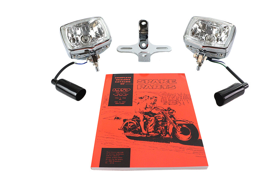 V-Twin 33-1749 dual rectangular headlamp kit in chrome finish for motorcycle lighting