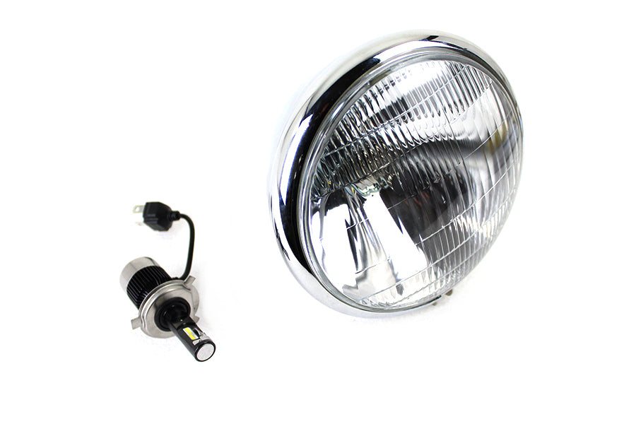 V-Twin 6-1/2-inch spring fork H-4 LED headlamp unit in chrome finish