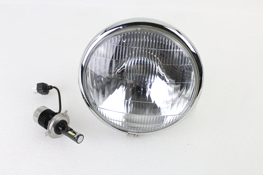 V-Twin 6-1/2-inch spring fork H-4/LED headlamp unit in chrome lighting finish