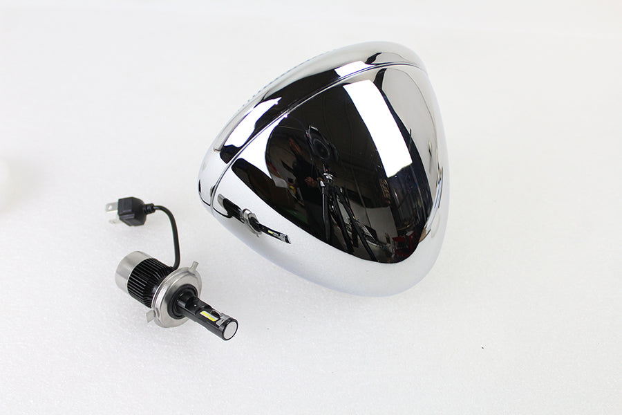 V-Twin 6-1/2-inch chrome spring fork H-4/LED headlamp unit for motorcycles