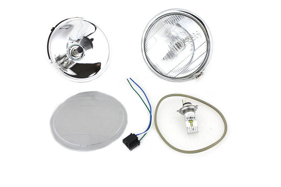 V-Twin 6-1/2-inch spring fork 6-volt LED headlamp in chrome finish