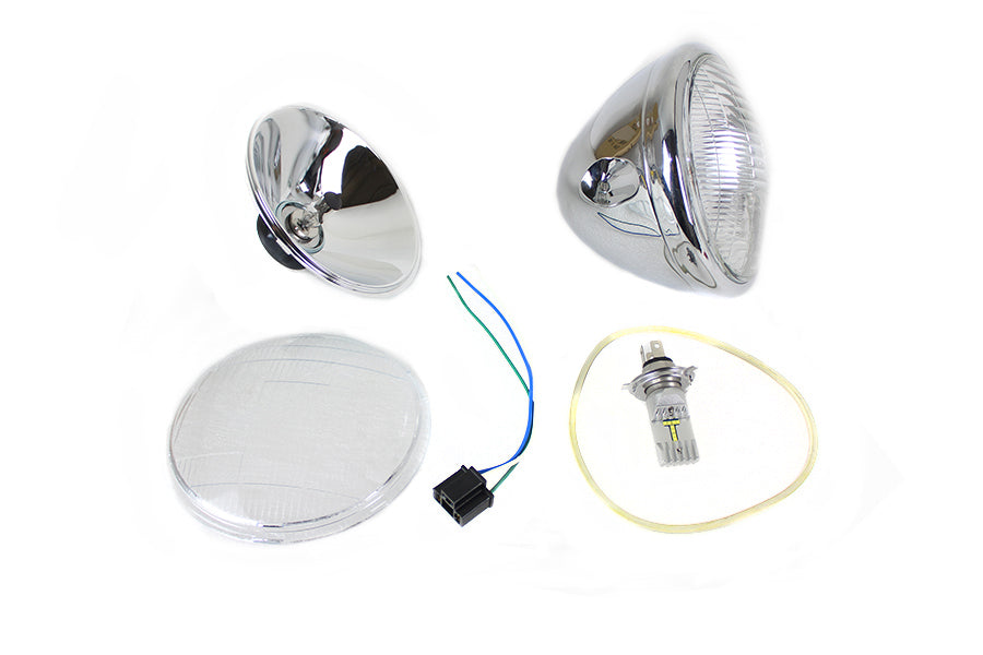 V-Twin 6-1/2-inch chrome spring fork 6-volt LED headlamp lighting assembly