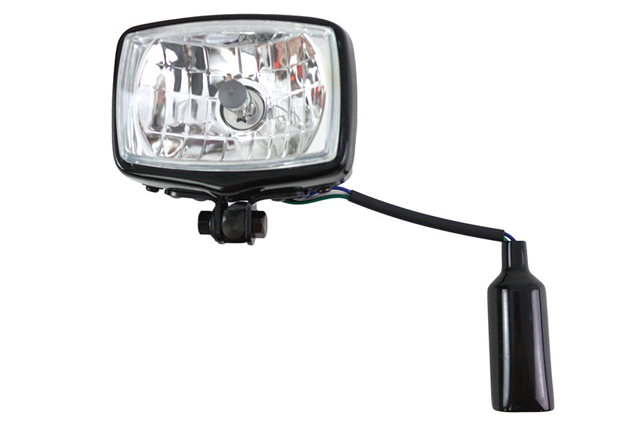 V-Twin 83097B 12 Volt black chopper rectangular headlamp for motorcycle lighting