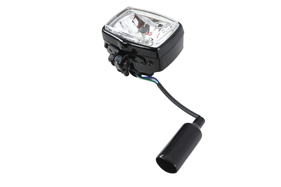 V-Twin 83097B 12 Volt black chopper rectangular headlamp for motorcycle lighting