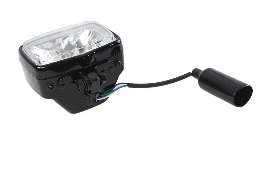 V-Twin 83097B black 12-volt chopper rectangular headlamp with visible housing and lens
