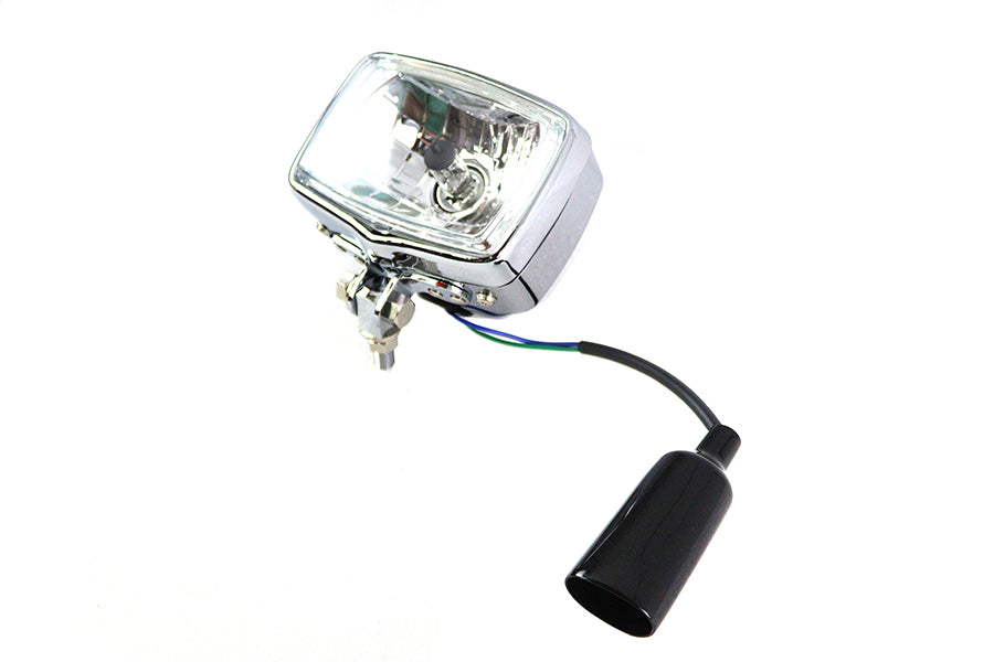 V-Twin 83097 12 Volt Chopper rectangular chrome headlamp for motorcycle lighting