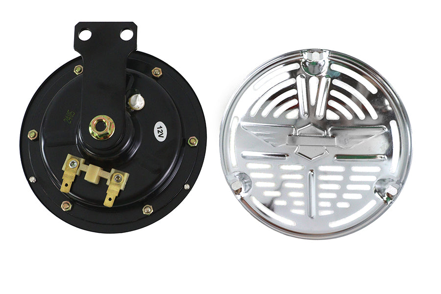 V-Twin 12 volt spring horn with chrome face, model 33-1828