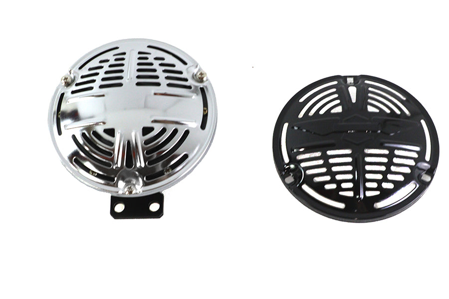 V-Twin 33-1830 12 volt spring horn with black face, electrical motorcycle horn assembly