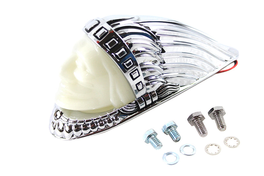 V-Twin Indian Face Front Fender Lamp in chrome finish, motorcycle lighting component