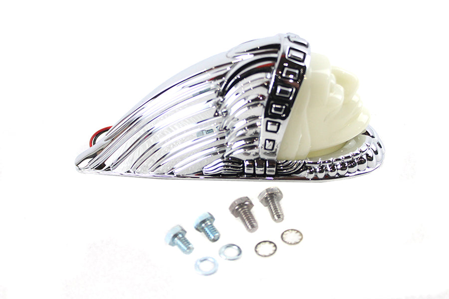 V-Twin Indian face front fender lamp in chrome finish, motorcycle lighting accessory