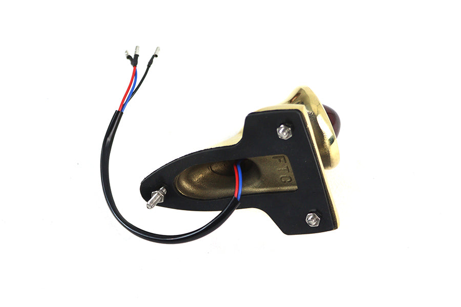 V-Twin Crocker style LED tail lamp housing in brass finish for motorcycle lighting