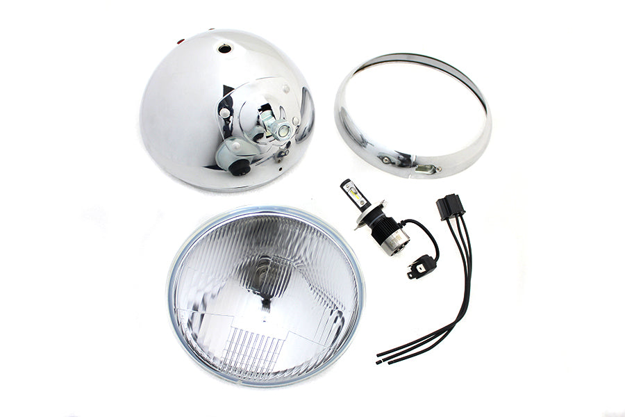 V-Twin 7-inch 12-volt LED Glide headlamp in chrome finish for motorcycle lighting