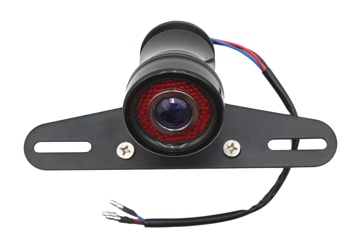 V-Twin round LED fender mount tail lamp in black with blue dot lens, model 33-2701