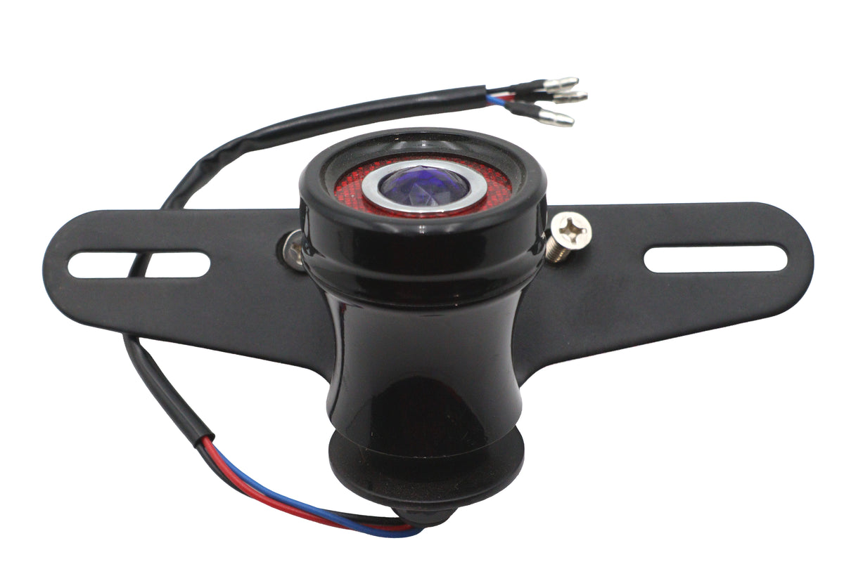 V-Twin 33-2701 round LED fender mount tail lamp in black with blue dot