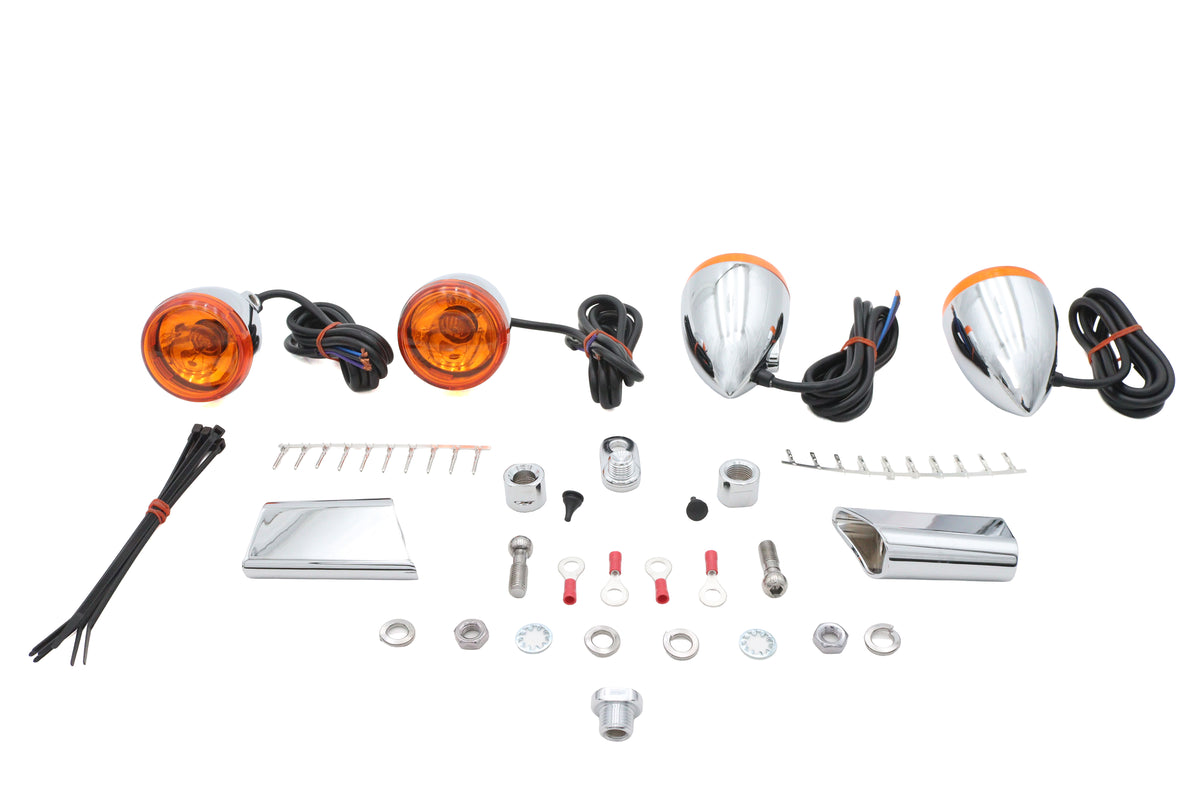 Ultima 8-286 chrome bullet style turn signal kit for motorcycle lighting setup