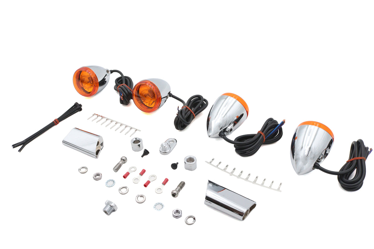 Ultima 8-286 chrome bullet style turn signal kit with compact motorcycle lighting design