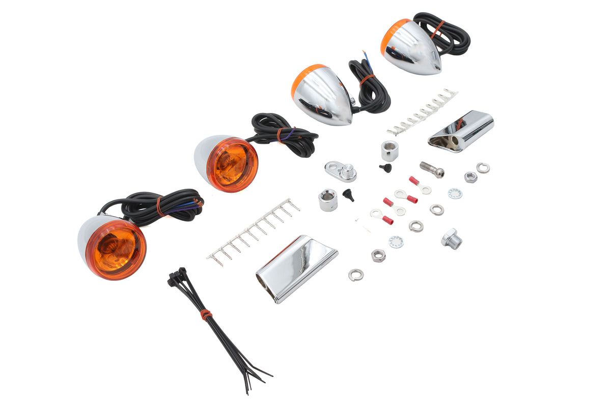 Ultima 8-286 chrome bullet style turn signal kit with motorcycle lighting components