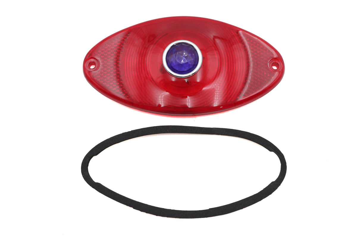 Ultima 86-98 tail lamp lens in Cateye style with blue dot for motorcycle lighting