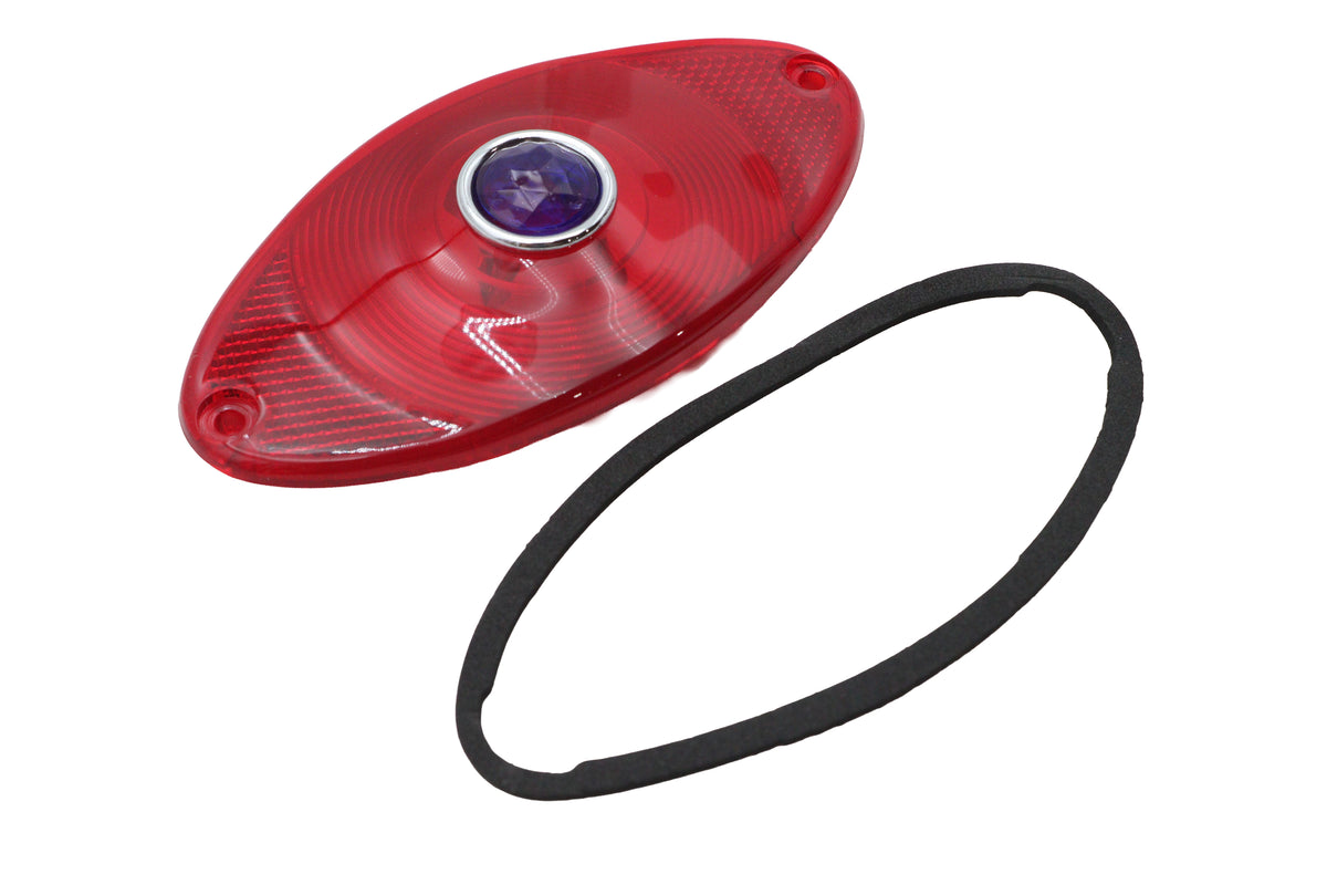 Ultima 86-98 tail lamp lens, Cateye style with blue dot for motorcycle lighting