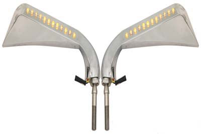 Wyatt Gatling M60-6356LED Evil Eye mirror set with billet stems, chrome motorcycle mirrors