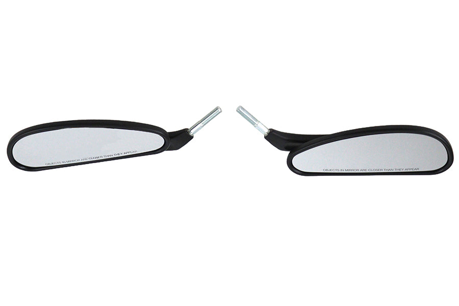 V-Twin 34-0024 billet style teardrop mirror set in black, motorcycle mirrors shown as a pair