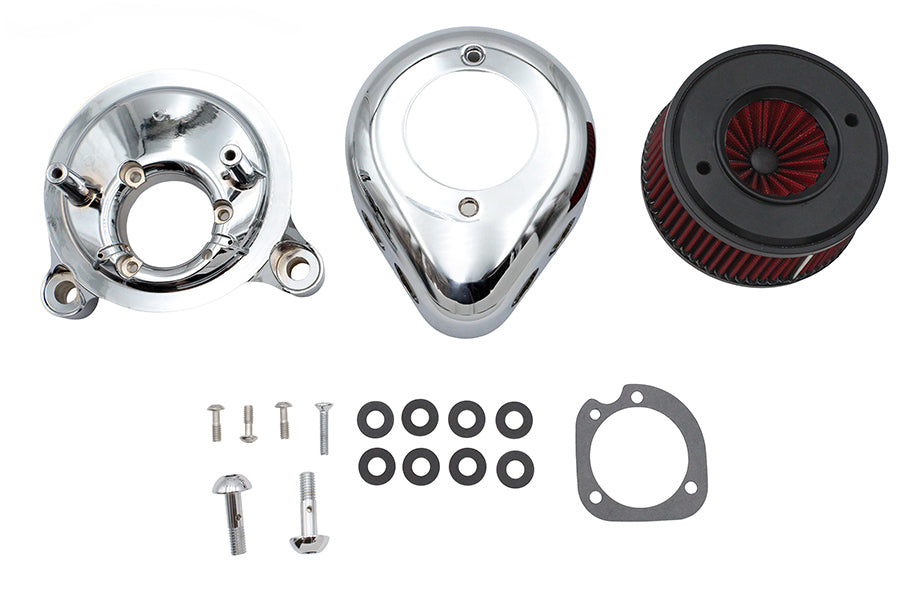 V-Twin Mini Teardrop Air Cleaner Kit in chrome finish for motorcycle fuel and air systems